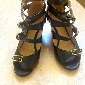 Chloe Strappy buckle leather wedges. Wedge 3 inches. Fabulous